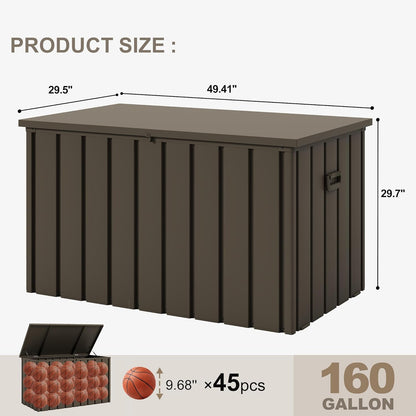 PURPLE LEAF Outdoor Deck Box 160 Gallon Waterproof Lockable Storage Box Container with Lid Deck Organization for Patio Cushions Side Table Pool Accessories Garden Tools, Brown