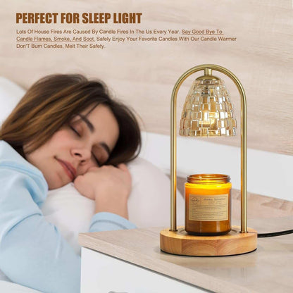 Candle Warmer Lamp with Timer and Dimmer, Electric Scented Wax Warmer for Bedroom, Home Decor Aroma Candle Holder Night Light/Table Lamp - Gift (ABC-Golden-Oval)