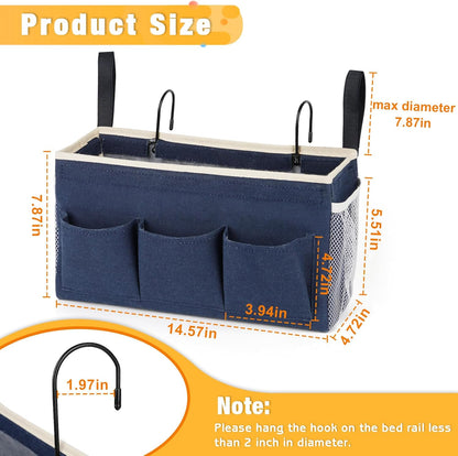 Bedside Caddy Bedside Organizer Bedside Storage Caddy with Fixed Straps and Water Bottle Holder for Home College Dorm Bunk Bed Hospital Bed Crib Bed Rails (2pcs Navy Blue)