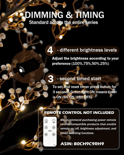 6ft Lighted Baby's Breath Tree with 184 Warm White LED Lights for Holiday Decor - Dimmable, UL Certified, Waterproof - Ideal for Indoor and Outdoor Decoration