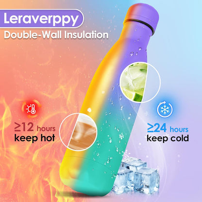 17oz Cola-Bottle Shaped Stainless Steel Leak-proof Water Bottle,Double Wall Vacuum Insulated Metal,Travel Mug For Sports Indoors & Outdoors,BPA-Free Kids Flasks,Purple Green(8Pack)