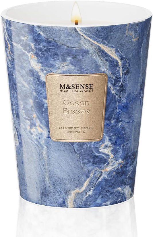 M&SENSE Ocean Breeze Scented Candles for Home, Lead-Free Wick Highly Scented Jar Candles, 14.1 Oz 80 Hours Lasting Burning Candles Gifts for Women, Relaxing Aromatherapy Candle for Stress Relief