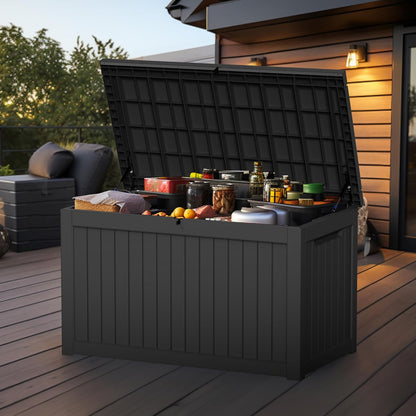 Vixzen 230 Gallon Resin Deck Box, Lockable Outdoor Storage Box for Patio Cushions Storage Furniture,Garden Tools, Pool Supplies, Weatherproof and UV Resistant- Black