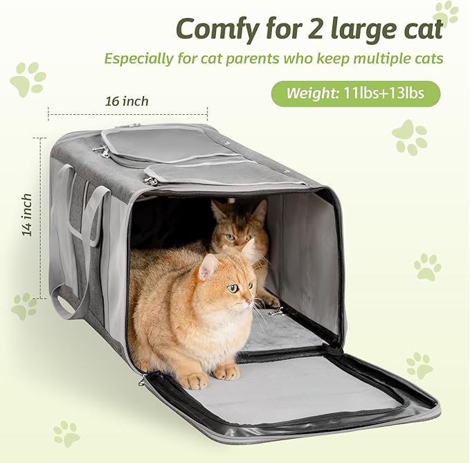 Extra Large Cat Carrier for 2 Cats, 24x14x16in Pet Carriers for Cat and Dog Up to 40lbs, All-Sided Large Mesh Cat Carrier with Great Ventilation, Portable Soft Sided Pet Carriers for Traveling