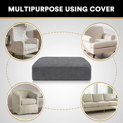 PrinceDeco Velvet Stretch Couch Cushion Cover, Sofa Slip Covers for Cushion Couch Chair Loveseat Sofa Furniture Protector Cushion Sofa Cover Each Width Up to 29.5", Grey
