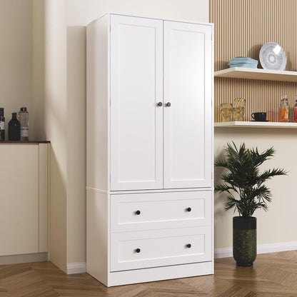 64.2" Tall White Kitchen Pantry, Storage Cabinet with Doors and Drawers, Freestanding Wooden Organizer for Kitchen, Dining Room