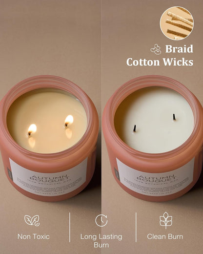 M&SENSE Fall Candle Autumn Wreath Scented, Large 19.4oz Natural Soy Wax 110 Hours Burn Time Clean Non Toxic Candle Classic 2 Wicks Gifts