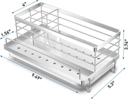 Cisily Stainless Steel Sponge Holder for Kitchen, Sink Caddy Sink Organizer Rack for Kitchen Accessories with Drip Tray, Rustproof and Non-slip, Dish Soap Dispenser Countertop Organizer