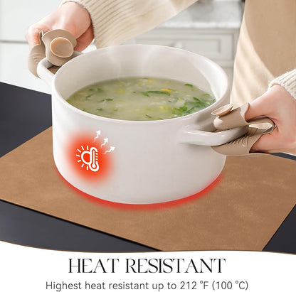 MOSAYT Vinyl Placemats Set of 6-12 X 17 Inch - Faux Leather 100% Waterproof Oil-Proof Wipeable PU Place Mats, Heat Resistant Reversible Table Mats for Kitchen, Dining, Outdoor (Camel)