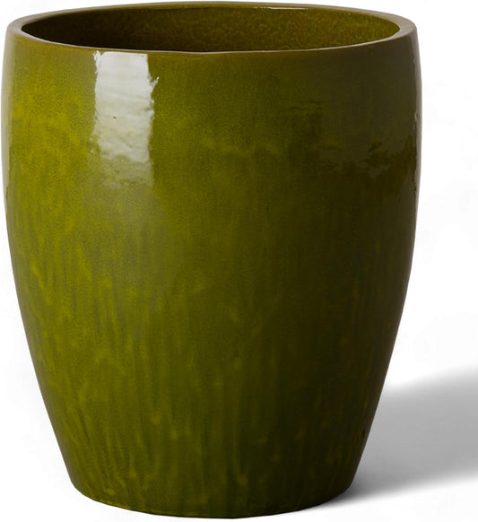 Emissary Bullet 18 in. Green Ceramic Round Planter (18 in. L x 18 in. W x 21 in. H) with Drainage Hole