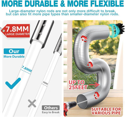 Sealegend 15-Piece 25-Feet Dryer Vent Cleaner Kit, Dryer Cleaning Tools, Omnidirectional Dryer Lint Vacuum Attachment, Dryer Vent Brush, Universal Vacuum & Dryer Adapters (Blue)