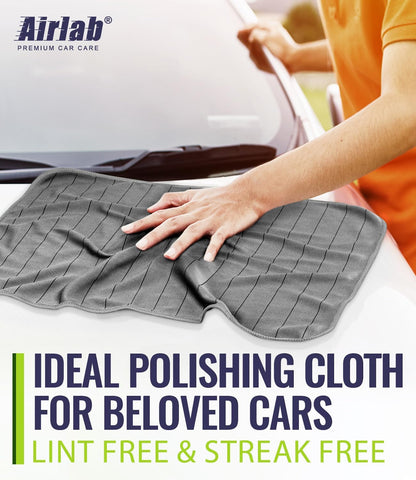 Airlab Carbon Microfiber Towels for Car Drying Window Glass Cleaner Magic Cleaning Cloth Auto Detailing Car Wipes Lint Free Rags Large Towel Interior Detailer, Pack of 4, 20" x 16", Grey