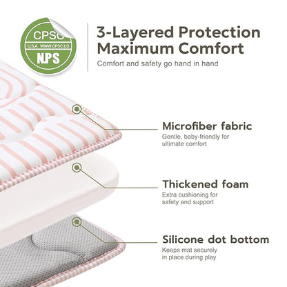 Mallify Baby Play Mat 50"x50", Non-Slip Baby Mat for Floor, Soft Thicker Playpen Mat, Portable Playmat, Crawling Mat for Infants, Babies, Toddlers, Activity Mat, Pink