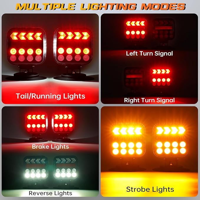 Wireless Trailer Lights, Adjustable Magnetic LED Trailer Lights with Reflectors, Rechargeable Tow Tail Light Kit for Trucks, Boats, RVs, Campers, IP67 Waterproof