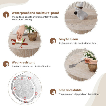 Round Nesting Coffee Table Set of 2 Modern Wood Coffee Tables Handcraft Drum Coffees Table Farmhouse Round Sofa Side Tables End Table for Living Room Small Spaces, No Assembling (Travertine)