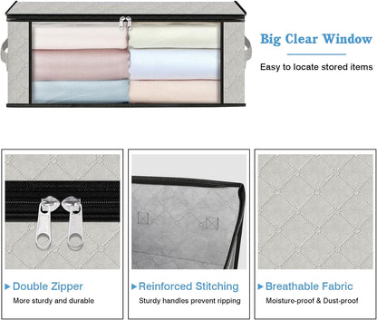 HomeHacks Storage 8-Pack Clothes Organizer Storage Bags Foldable Storage Box with Large Clear Window Sturdy Handles for Closet, Dorm, Pillows, Bedding, Clothes, Blankets, 35L, Ivory