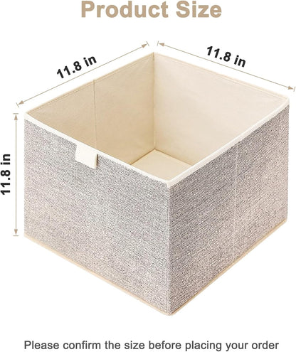Storage Baskets, 11.8-Inch Woven Fabric Bins, Storage Cubes with Reinforced Handles, Organizer Bins for Closet Shelves, Foldable, for Toys, Clothes, Natural Beige (3PCS/Beige-11.8*11.8*11.8inch)