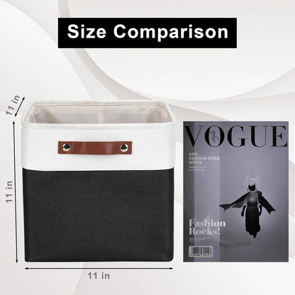 Collapsible Fabric Storage Cubes 11x11 Cube Storage Bins, 4 Pack Closet Baskets Box with Handles for Organizing, Shelf, Toys, Clothes, Home, Office, Nursery (Black&White)