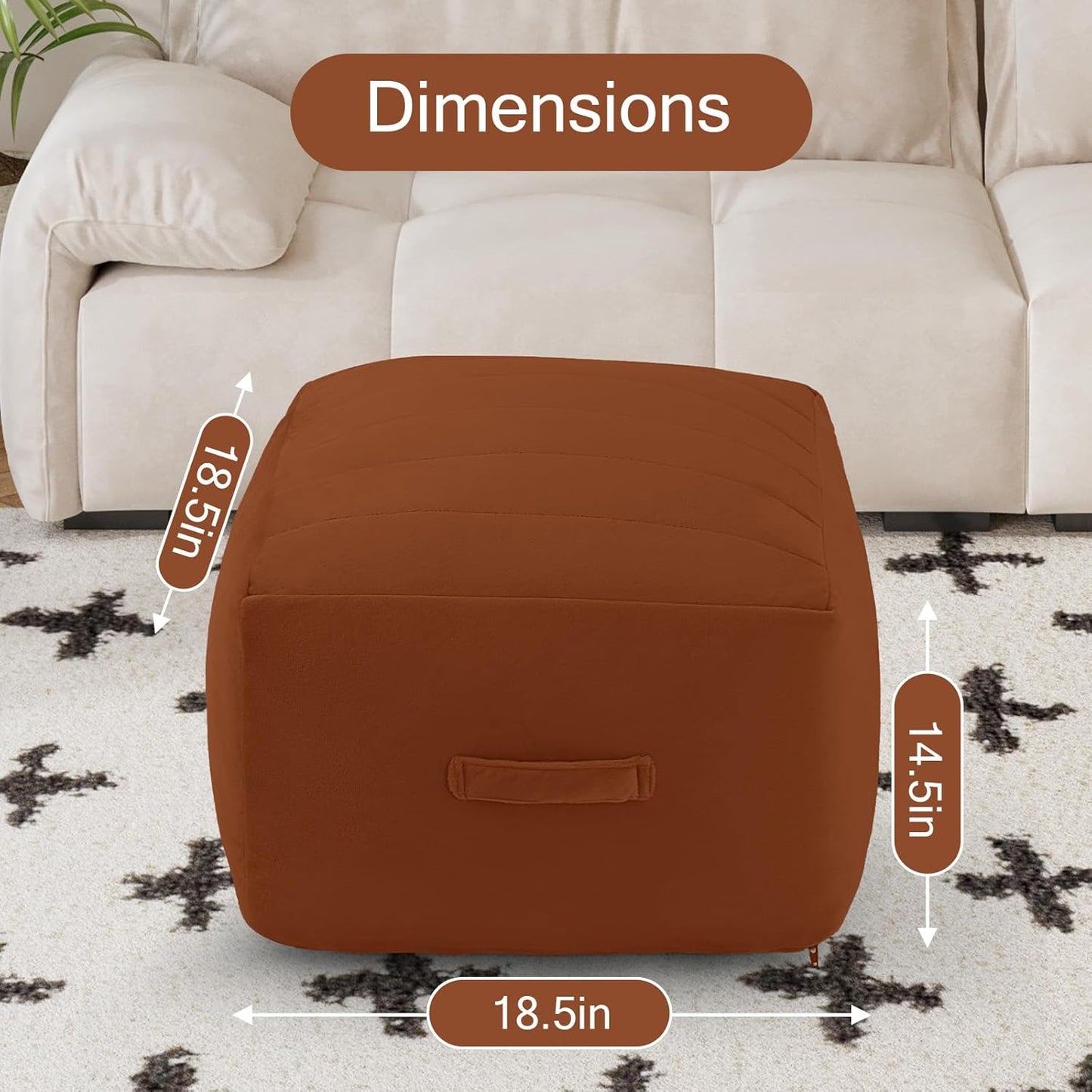MeMoreCool Square Stuffed Pouf Ottoman Foot Rest, Floor Pouf Foot Stool with Foam Chunk Filling, Soft Stuffed Ottoman Footrest for Living Room, Coffee