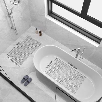 Shower Mat Non Slip Bathtub Mat - 27 x 16 Inch Eco-Friendly Soft Bath Mat for Tub Non Slip Shower Mats for Inside Shower with Suction Cups and Drain Holes, Easy to Clean Quick-Drying, Grey