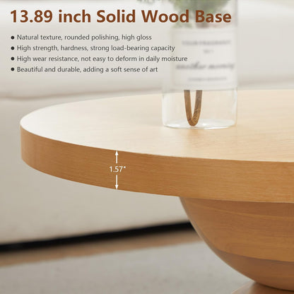 Solid Wood Round Nesting Coffee Table Set of 2, Circle Accent Tables with Unique Semi-Circular Legs, Mid Century Modern Side End Table Set for Small Space Living Room Office (Natural Oak)
