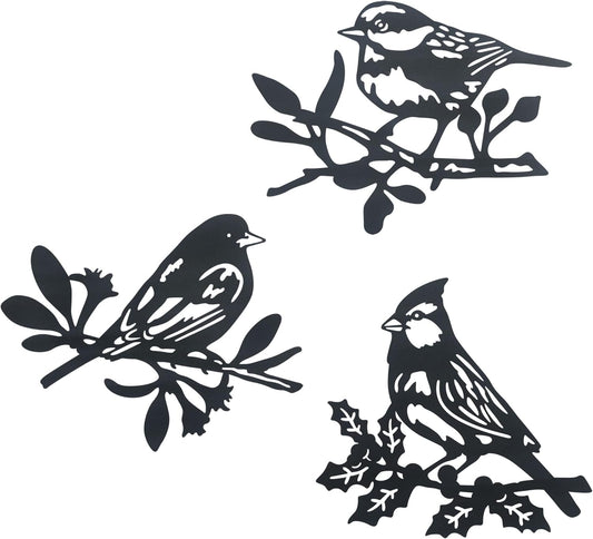 Limygus Wall Art Metal Bird Silhouette Decoration, Set of 3, Nature Style, Waterproof, Indoor Outdoor, for Patio Garden Bedroom Living Room