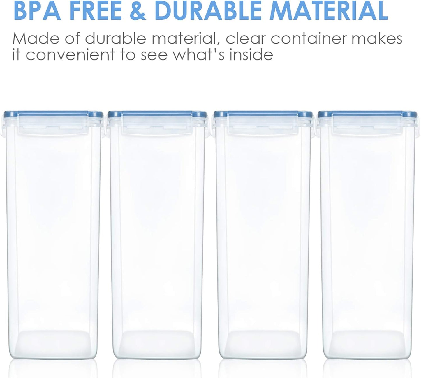 Vtopmart Extra Large Tall Airtight Food Storage Containers 4 Pieces 5.9qt / 6.5L-Plastic PBA Free Kitchen Pantry Canister for Spaghetti, Flour and Baking Supplies - Include 24 Labels, Blue