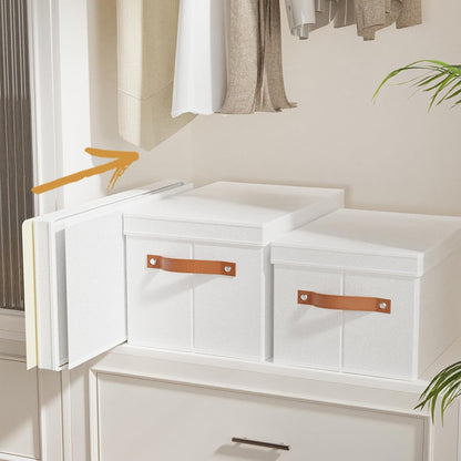 Fabric Storage Bins, 7.1 x 9.1 x 13 Inch Clothes Boxes for Shelves with Lids, Baskets for Organizing with Handles, Decorative Linen Closet Organizers, White, 1 Pack