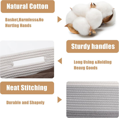 Storage Baskets for Organizing, 2 Pack Woven Basket for Storage, Rectangle Baskets for Shelves Closet Organizers, Toy Basket for Nursery Storage Living Room, Laundry Room, Bedroom (Gradient Grey)