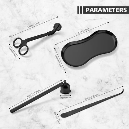 PATOISE 4 in 1 Candle Accessory Set Mini, Candle Wick Trimmer Cutter, Candle Snuffer, Candle Wick Dipper, Tray Holder in Gift Package for Candle Aromatherapy Lovers(4PCS Black)