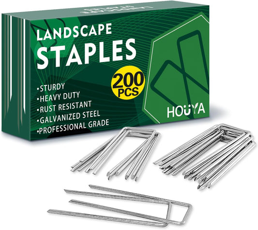 200 Pack Landscape Staples 4 Inch 12 Gauge Garden Stakes Galvanized Garden Staples Ground Pins Anti-Rust Ground Stakes for Weed Barrier, Irrigation Tubing, Yard Lawn, Landscape Fabric