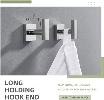 Angle Simple Bath Towel Hook 2 Pack, Stainless Steel Square Robe Coat Holder for Wall, Bathroom Kitchen Garage Wall Hook for Hanging Tools, Polished Chrome