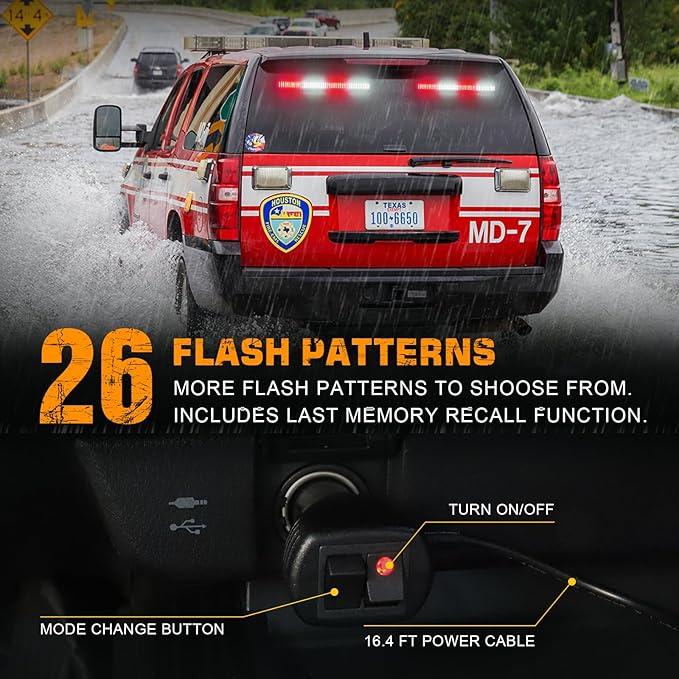 XRIDONSEN 2 in 1 Red White Traffic Advisor Light Bar 2x17.7 inch 144 LED Warning Safety Strobe Interior Front Windshield Rear Window Emergency Volunteer Firefighter Lights for Vehicles POV Fire Trucks