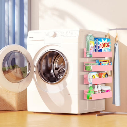 Magnetic Spice Rack Organizer for Fridge Seasoning Organizer for Kitchen Storage With Screw Magnetic Shelf for Oven, RV,Garage,Bathroom (Pink, 4pack)