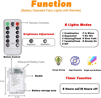 2 Pack 100LED Battery Operated Fairy Lights with Remote, 8 Modes LED String Lights with Timer, Dimmable, Memory Function, Waterproof Twinkle Lights for Outdoor Indoor Christmas Decor(Purple)