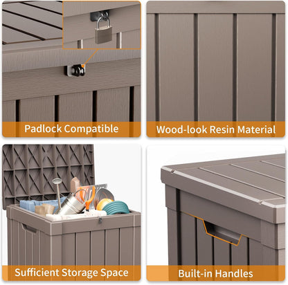 40 Gallon Resin Deck Box, Lockable Patio Outdoor Storage Box for Furniture, Garden Tools and Tools Storage, Waterproof Outside Storage Boxes - Grey