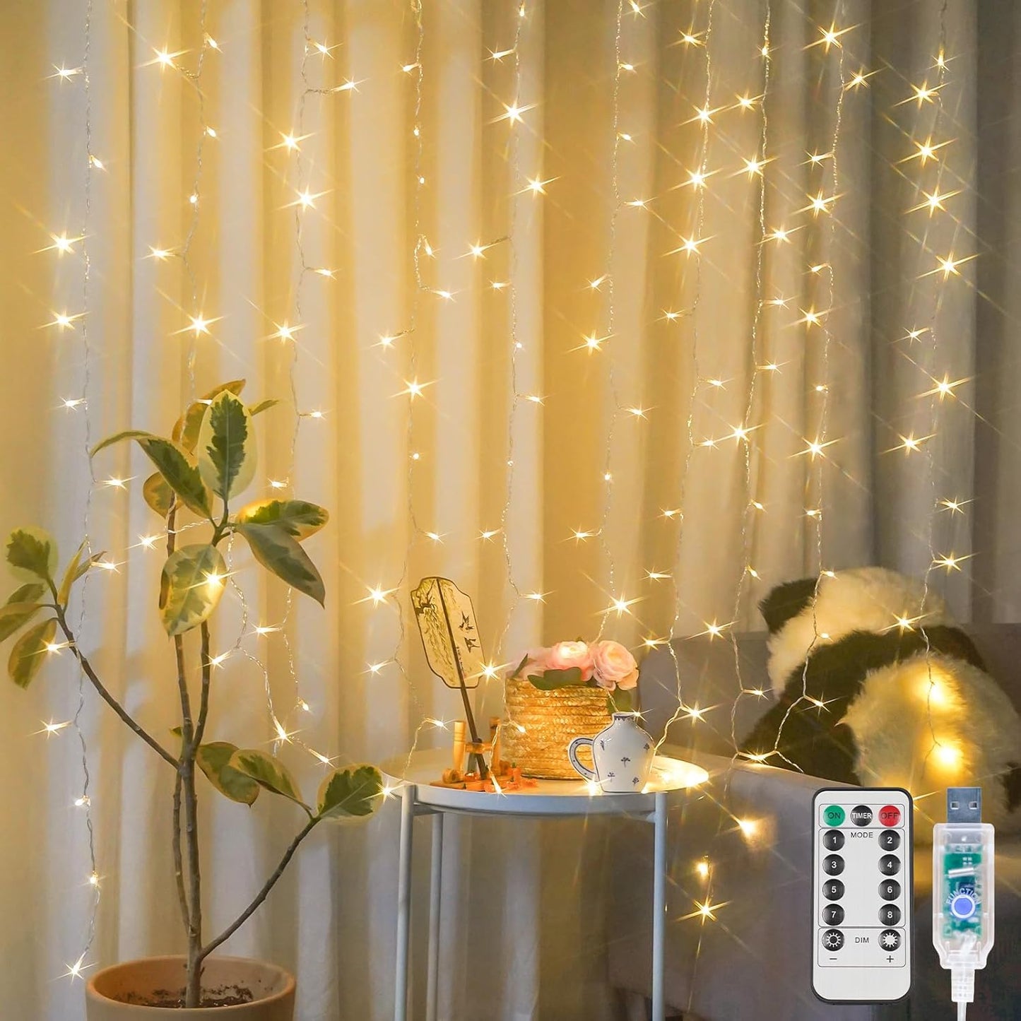 suddus Curtain Lights for Bedroom, 150 Led Hanging String Light Outdoor, Fairy Curtain Lights Indoor for Christmas, Dorm, Wall, Backdrop, Window, Wedding, Party, Birthday Decor, Warm White