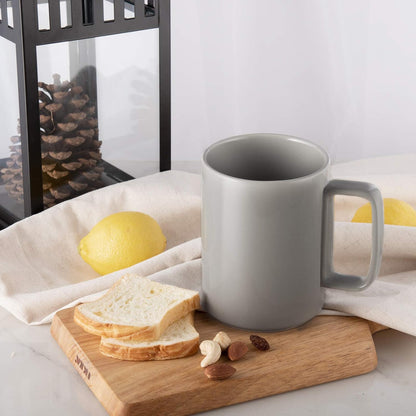 E-liu Porcelain Tea Mugs Coffee Mug Set, Large 15 Ounces Cups for Coffee, Tea, Cocoa, and Mulled Drinks, Set of 6, Grey