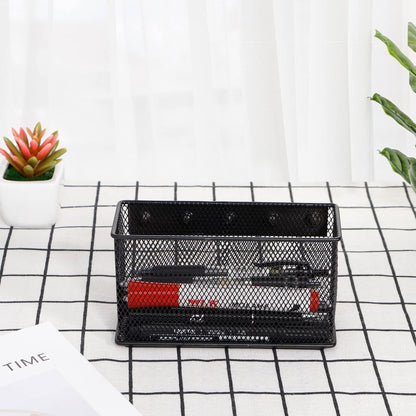 Magnetic Storage for Locker Baskets Organizer Black Magnetic Basket with 5 Strong Magnets, Magnetic Locker Organizer Holder for Whiteboard Office, 6.29'' × 2.28'' × 3.54''