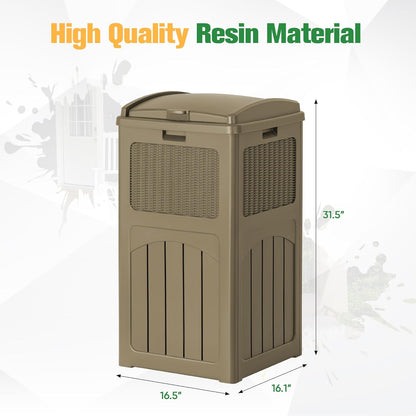 Flamaker 30 Gallon Trash Can, Resin Outdoor Garbage Can with Lid, Waterproof Hideaway Patio Waste Bins for Outside Use (Brown)