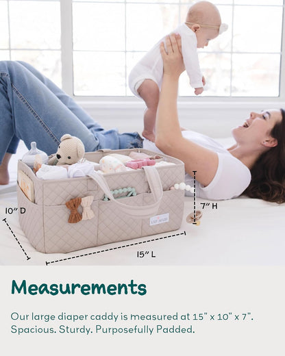 Lily Miles Baby Diaper Caddy Organizer, Quilted Nursery Storage Organizer for Newborn Essentials and Diaper Changing Station, Gift for Baby Shower and Registry Must-Have (Soft Sand)