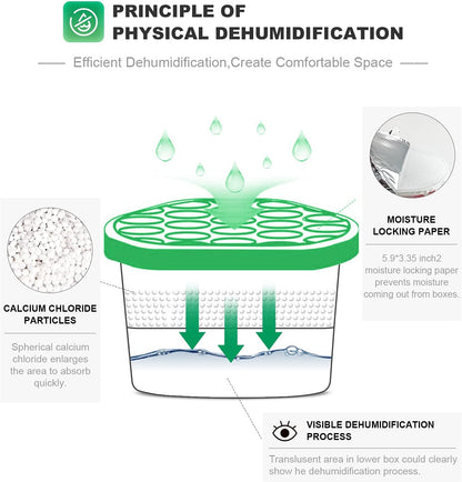 NATRUTH Moisture Absorber boxes, Unscented 500ml(6 PACKS)*10.5OZ Closet Dehumidifier, Eradicate Odor Moisture Absorbers Bucket,Dehumidifier for Closet,Bathrooms, Kitchen & Study, Boats,RVs (Green)