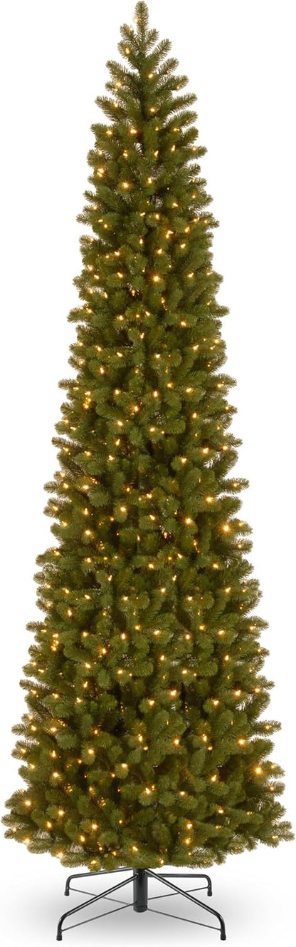 National Tree Company Pre-lit 'Feel Real' Artificial Giant Slim Downswept Christmas Tree, Green, Douglas Fir, Dual Color LED Lights, Includes PowerConnect and Stand, 12 feet
