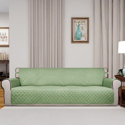 PureFit Reversible Quilted Sofa Cover, Water Resistant Slipcover Furniture Protector, Washable Couch Cover with Non Slip and Elastic Straps for Kids, Dogs, Pets (4 Seater Sofa, Sage Green/Ivory)