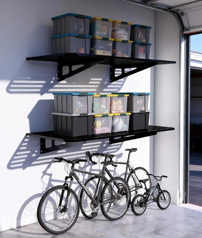 2-Pack 2x4ft Garage Wall Shelving, 2 Shelf Total 8 ft(L) Garage Wall Storage, Heavy-Duty Storage Shelves, Perfect for Holding Storage Bins, Boxes, Sporting Goods, Tools, and More. Space-Saving