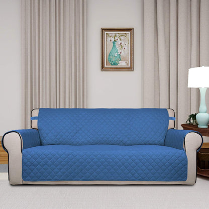 PureFit Reversible Quilted Sofa Cover, Water Resistant Slipcover Furniture Protector, Washable Couch Cover with Non Slip and Elastic Straps for Kids, Dogs, Pets (Sofa, Blue/Ivory)