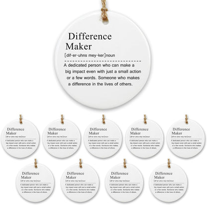 Thank You Gifts for Women Men - 10 Pcs Appreciation Gift for Teacher Boss Leader Coworker New Job Gifts Difference Maker Definition Decorative Ceramic Ornament Set