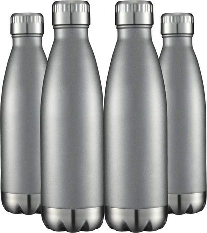 HASLE OUTFITTERS 17oz Stainless Steel Water Bottles Bulk, Vacuum Insulated Water Bottles Double Walled Reusable Metal Sports Water Bottles Keep Drinks Hot and Cold, Gray, 4Packs