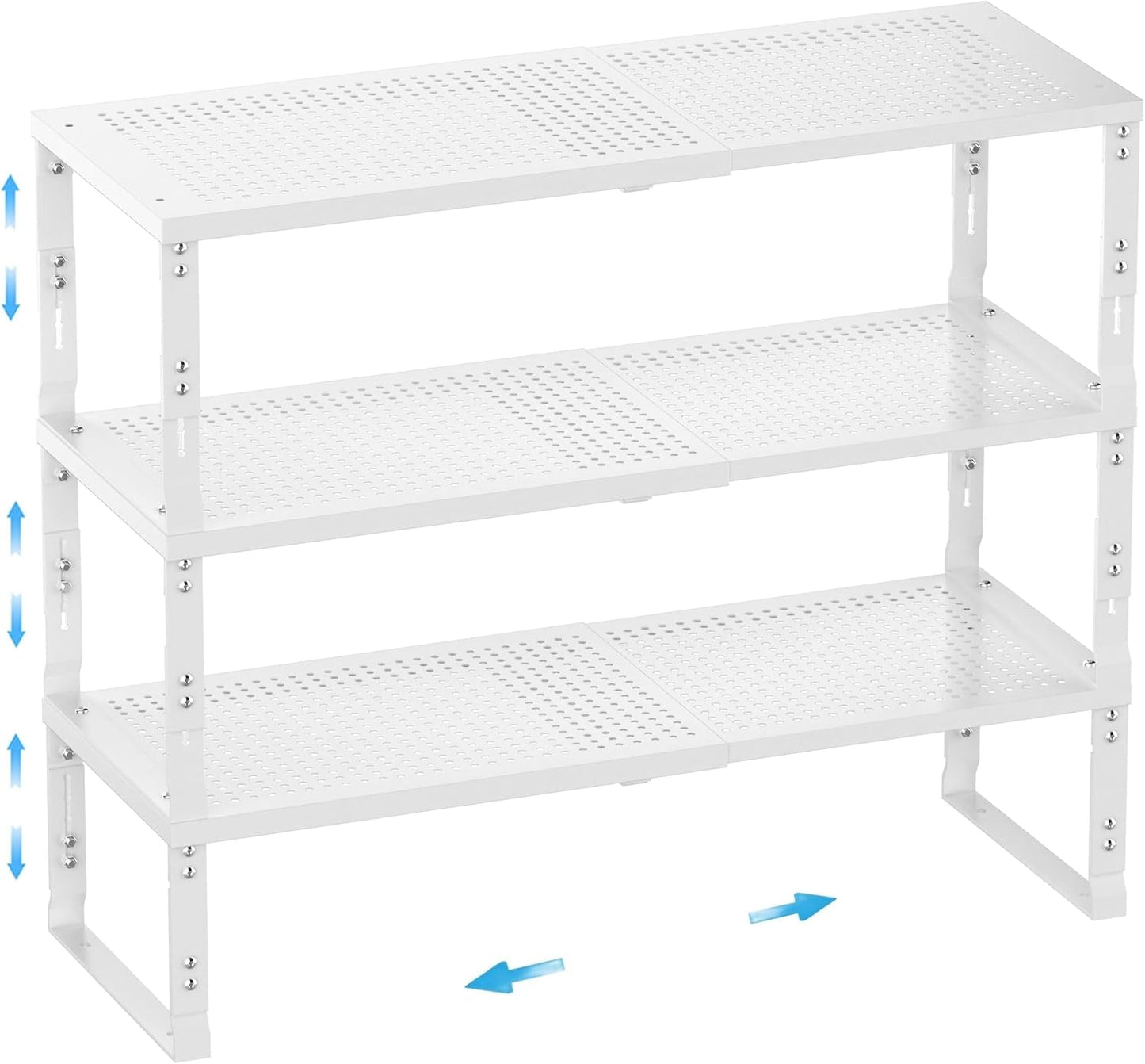 Expandable Spice Rack,Stackable Storage for Cabinet, Multi-Functional Kitchen Shelving,Height-Adjustable,Sustainable Organizer Solution(3Packs/White/Large)