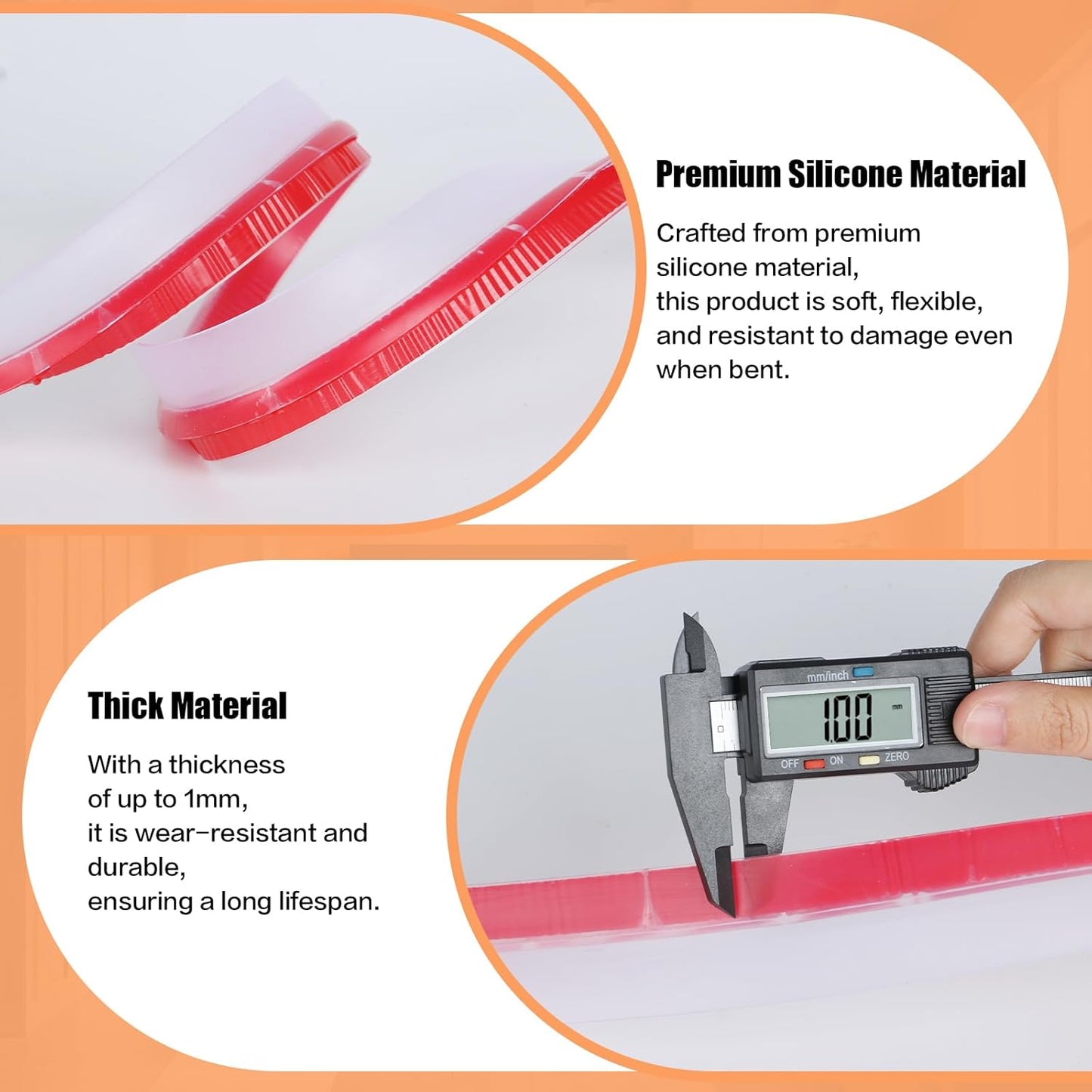 Orghtin T-Shaped Silicone Seal Strip, Clear Door Sealer Weather Stripping, 10Ft Door Draft Stopper